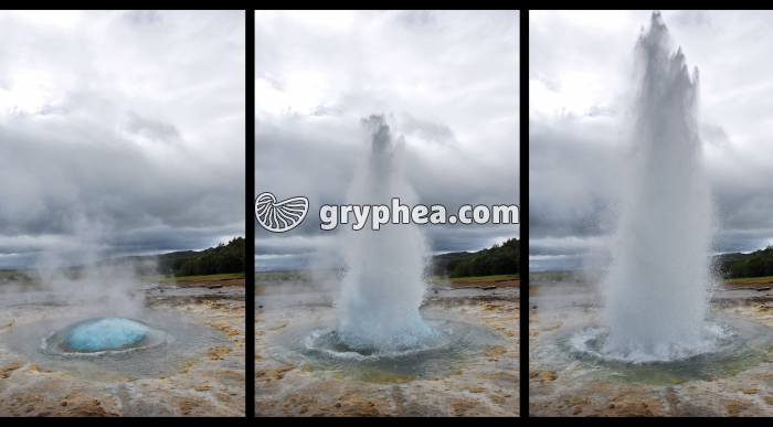 Geyser - étapes du jaillissement (Geysir, Islande) - gryphea.org